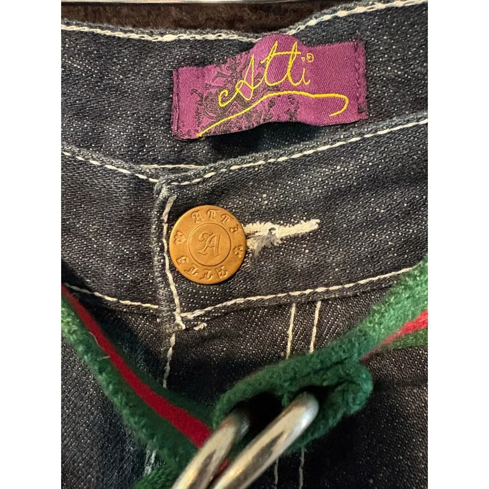 Atti Mens Denim Jeans 38x32 Embellished Pockets Red Green Belt Detailed‎